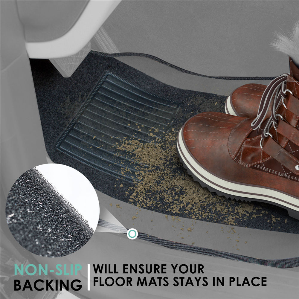 Non-Slip Carpet Floor Mats With Colored Trim - Full Set Gray