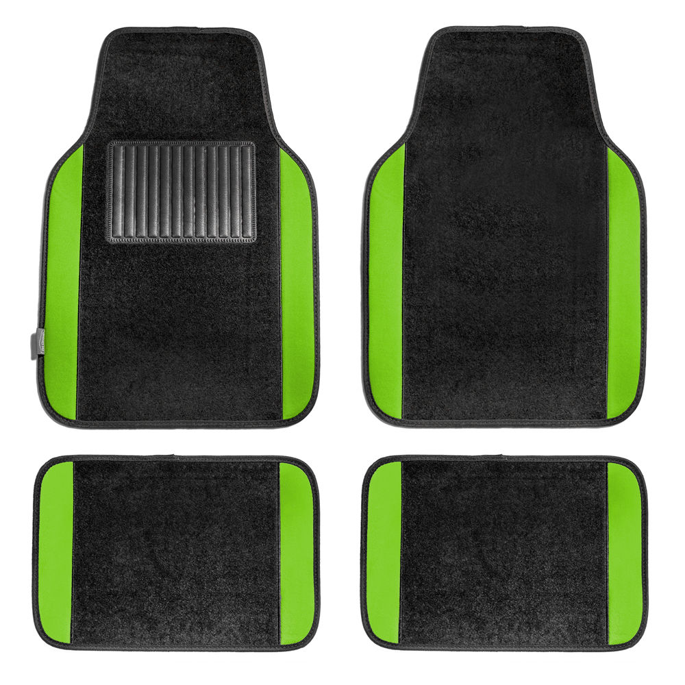 Non-Slip Carpet Floor Mats With Colored Trim - Full Set Green