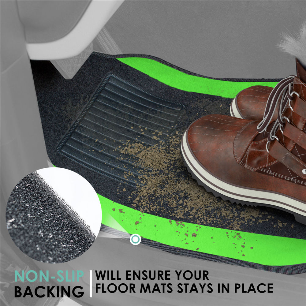 Non-Slip Carpet Floor Mats With Colored Trim - Full Set Green