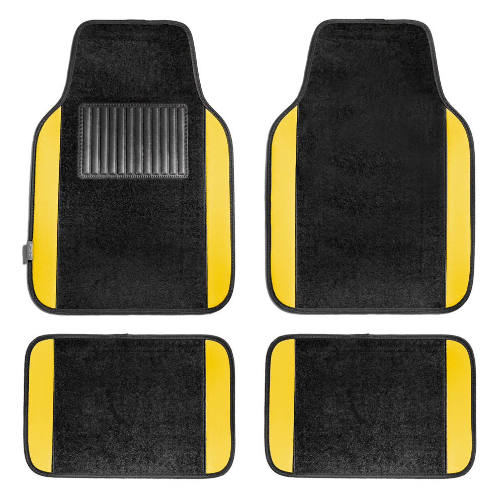 Non-Slip Carpet Floor Mats With Colored Trim - Full Set Yellow