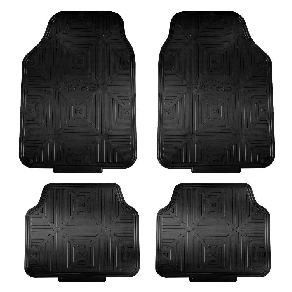 Metallic Finish Non-Slip Rubber Backing Floor Mats - Full Set Black