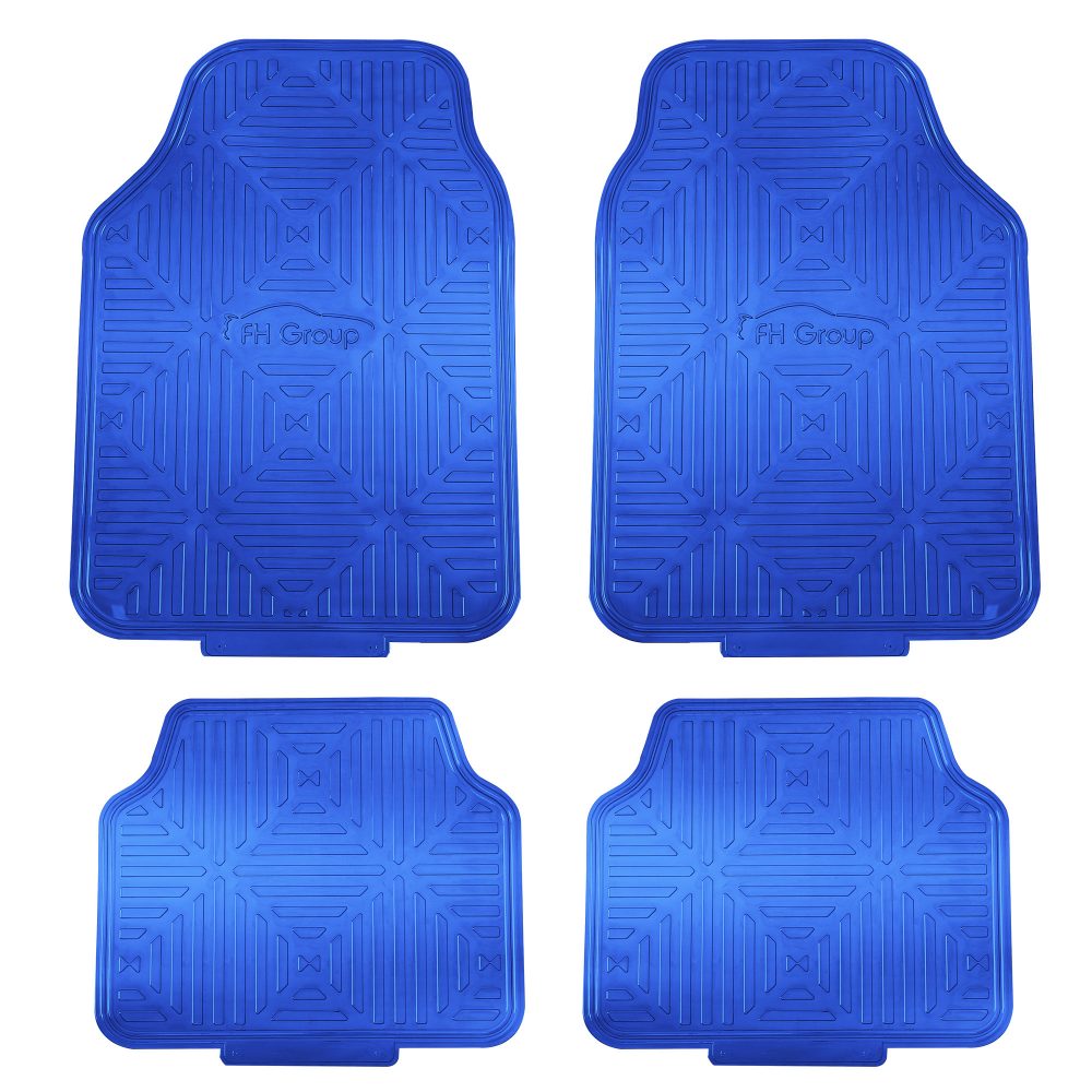 Metallic Finish Non-Slip Rubber Backing Floor Mats - Full Set Blue