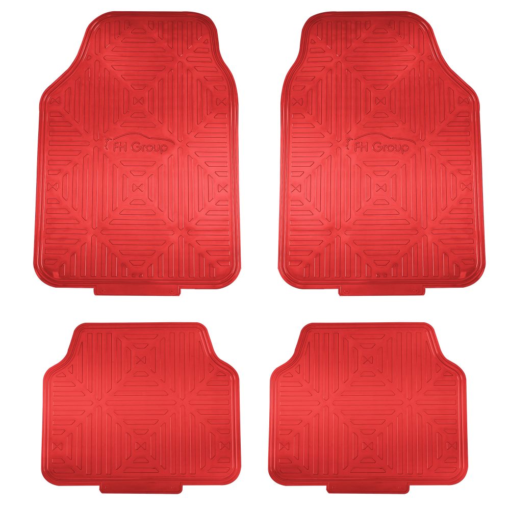 Metallic Finish Non-Slip Rubber Backing Floor Mats - Full Set Red