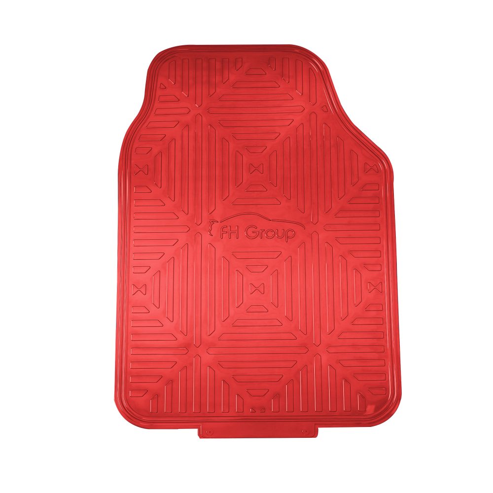 Metallic Finish Non-Slip Rubber Backing Floor Mats - Full Set Red