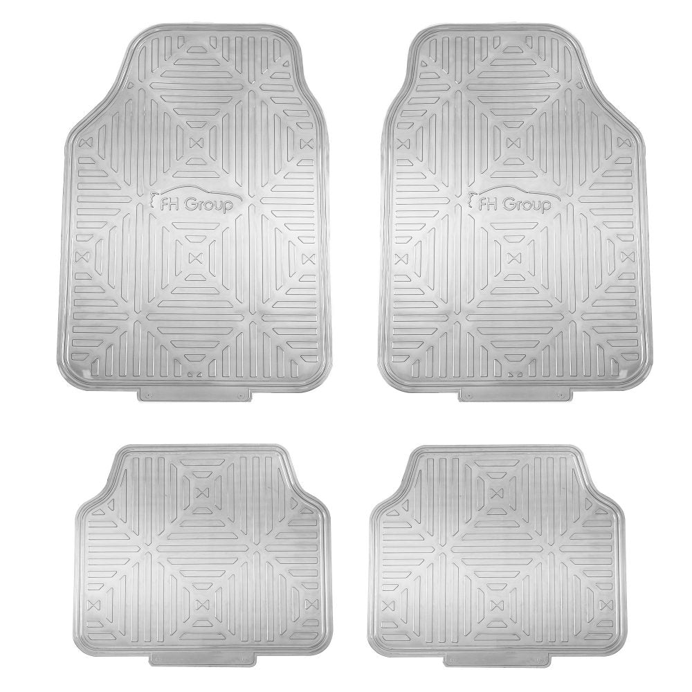 Metallic Finish Non-Slip Rubber Backing Floor Mats - Full Set Silver