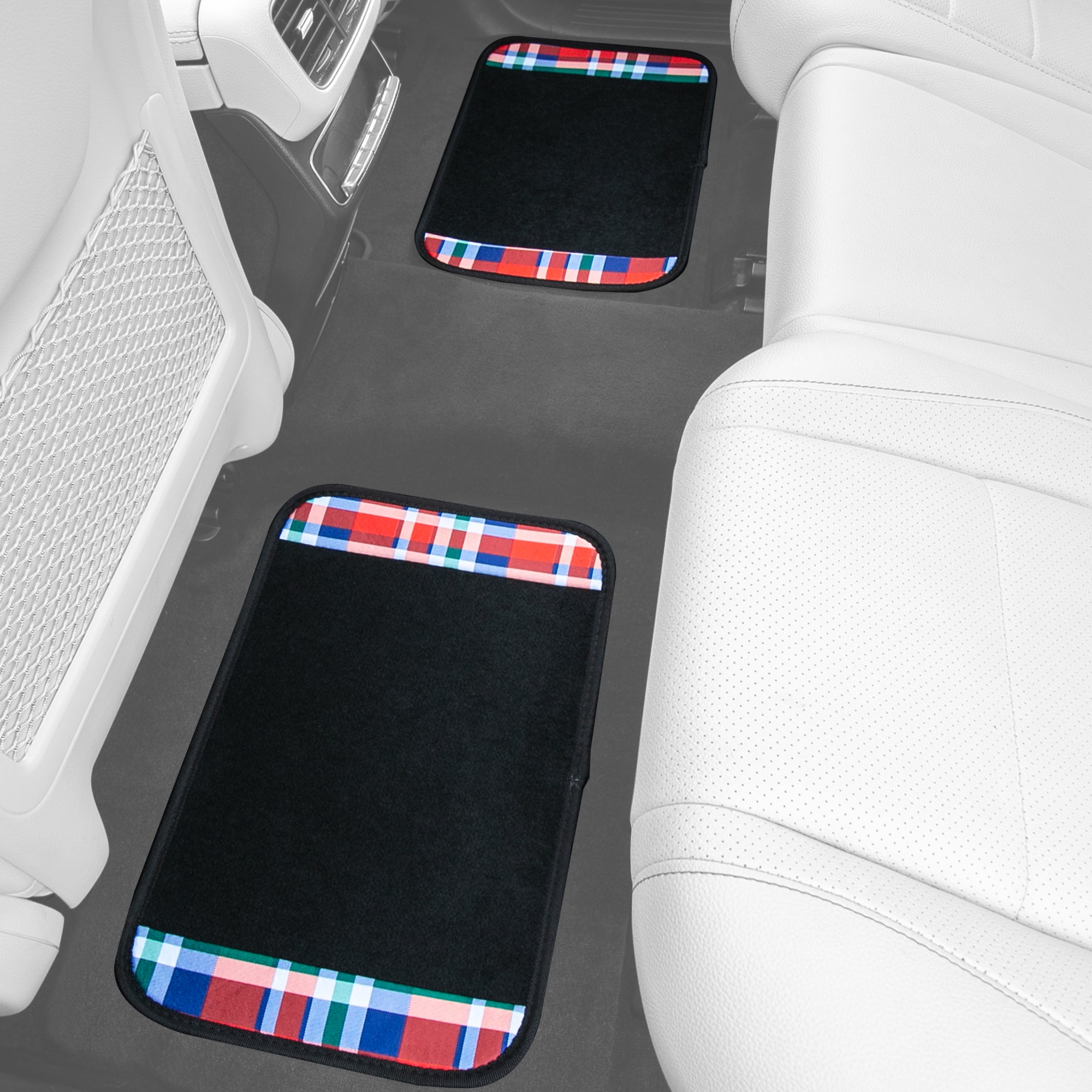 Tartan11 Plaid Trim Non-Slip Carpet Floor Mats - Full Set Red