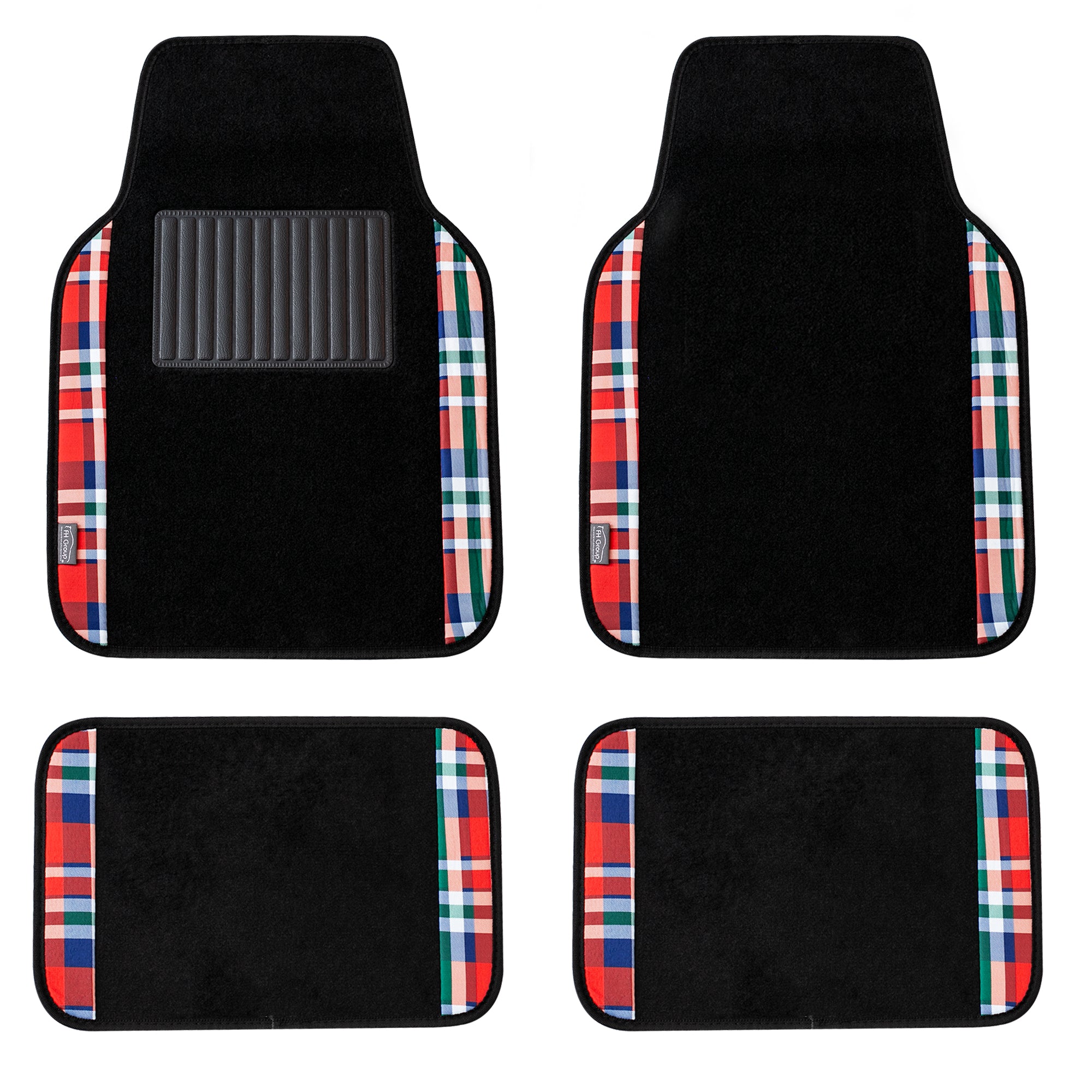 Tartan11 Plaid Trim Non-Slip Carpet Floor Mats - Full Set Red