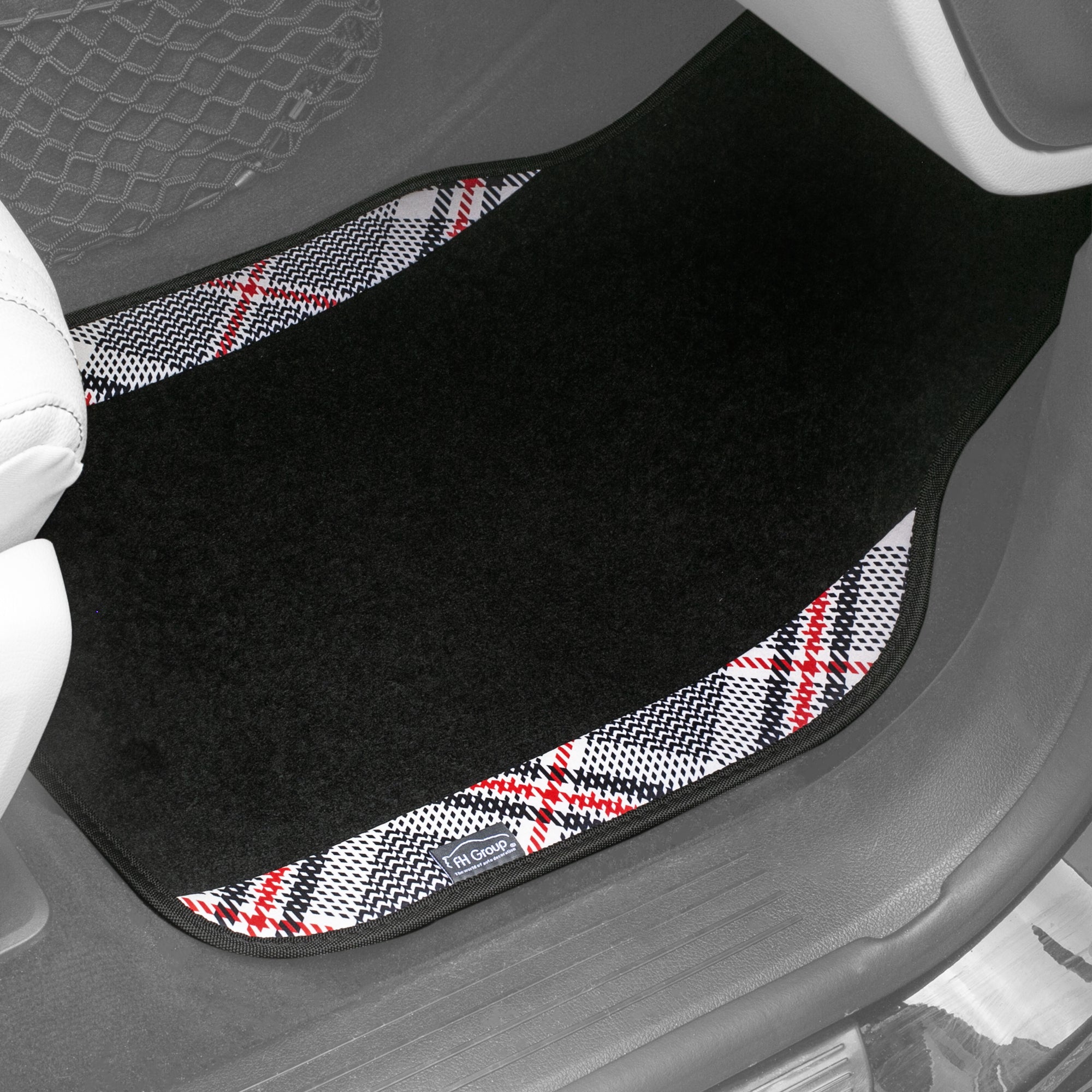 Tartan11 Plaid Trim Non-Slip Carpet Floor Mats - Full Set Beige