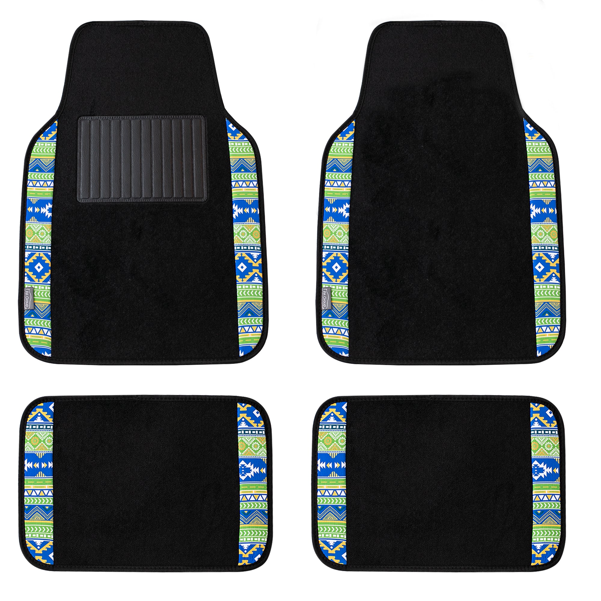 Mesa11 Southwestern Print Non-Slip Carpet Floor Mats - Full Set Green