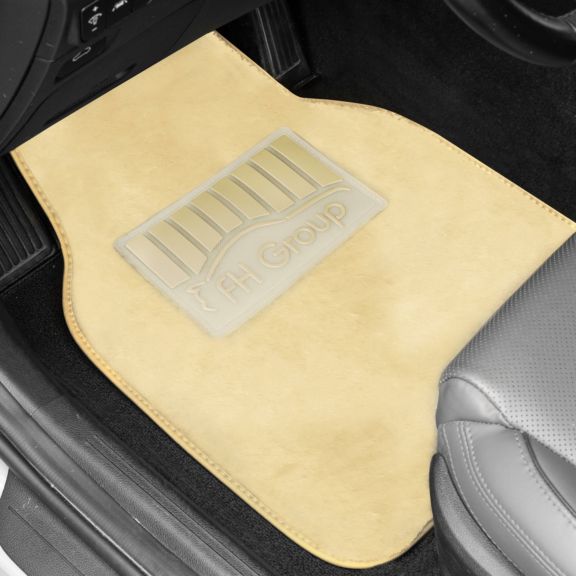 Doe16 Faux Rabbit Fur Non-Slip Floor Mats - Full Set Beige