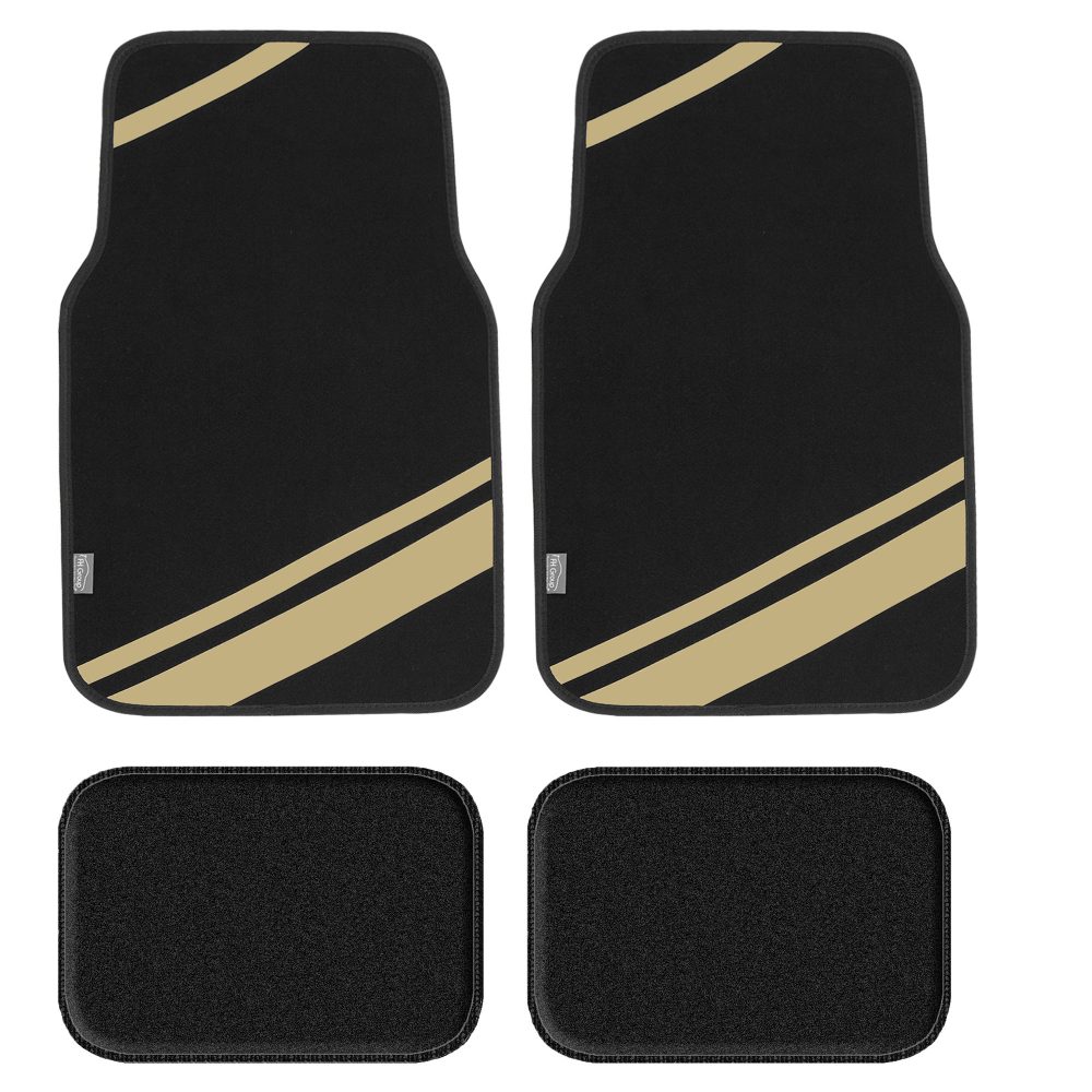 Non-Slip Carpet Floor Mats with Faux Leather Stripes - Full Set Beige