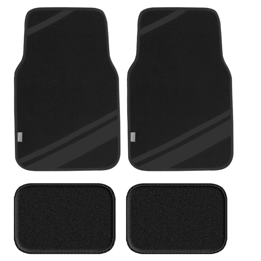 Non-Slip Carpet Floor Mats with Faux Leather Stripes - Full Set Black