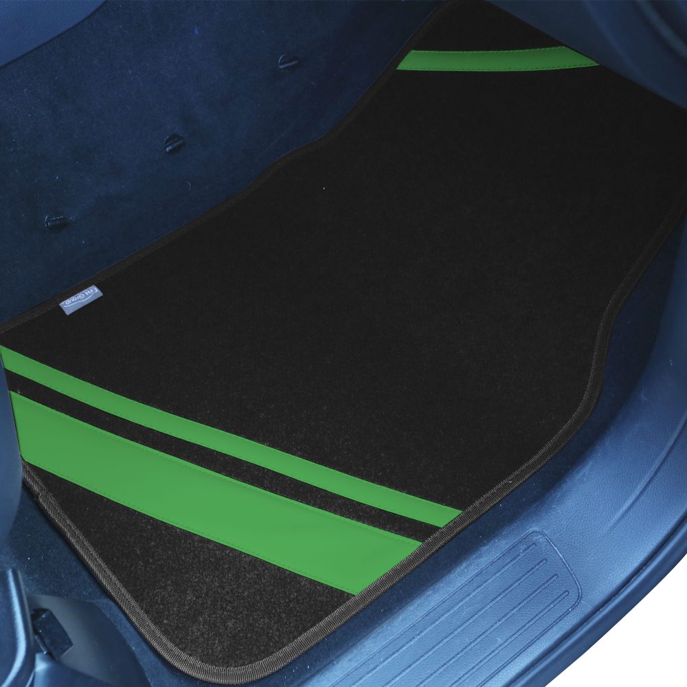 Non-Slip Carpet Floor Mats with Faux Leather Stripes - Full Set Green