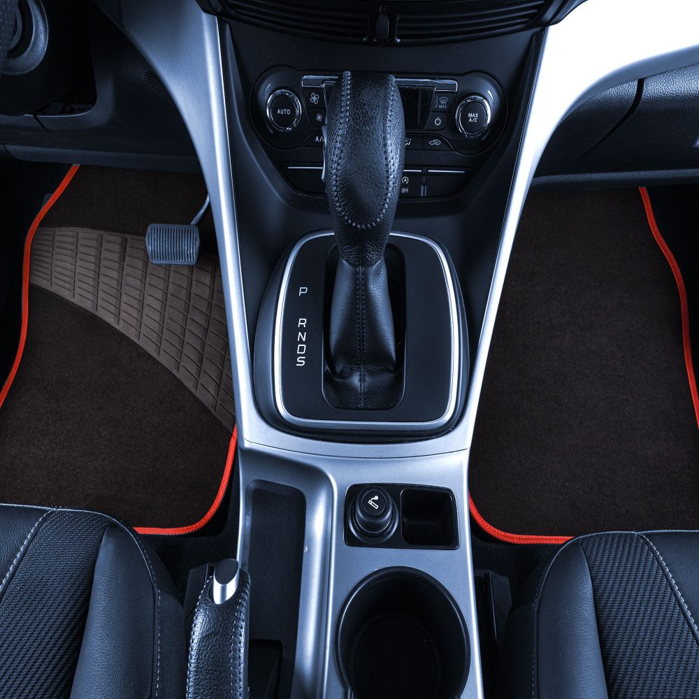 Color-Trimmed Non-Slip Carpet Floor Mats with Rubber Heel Pad - Full Set Red