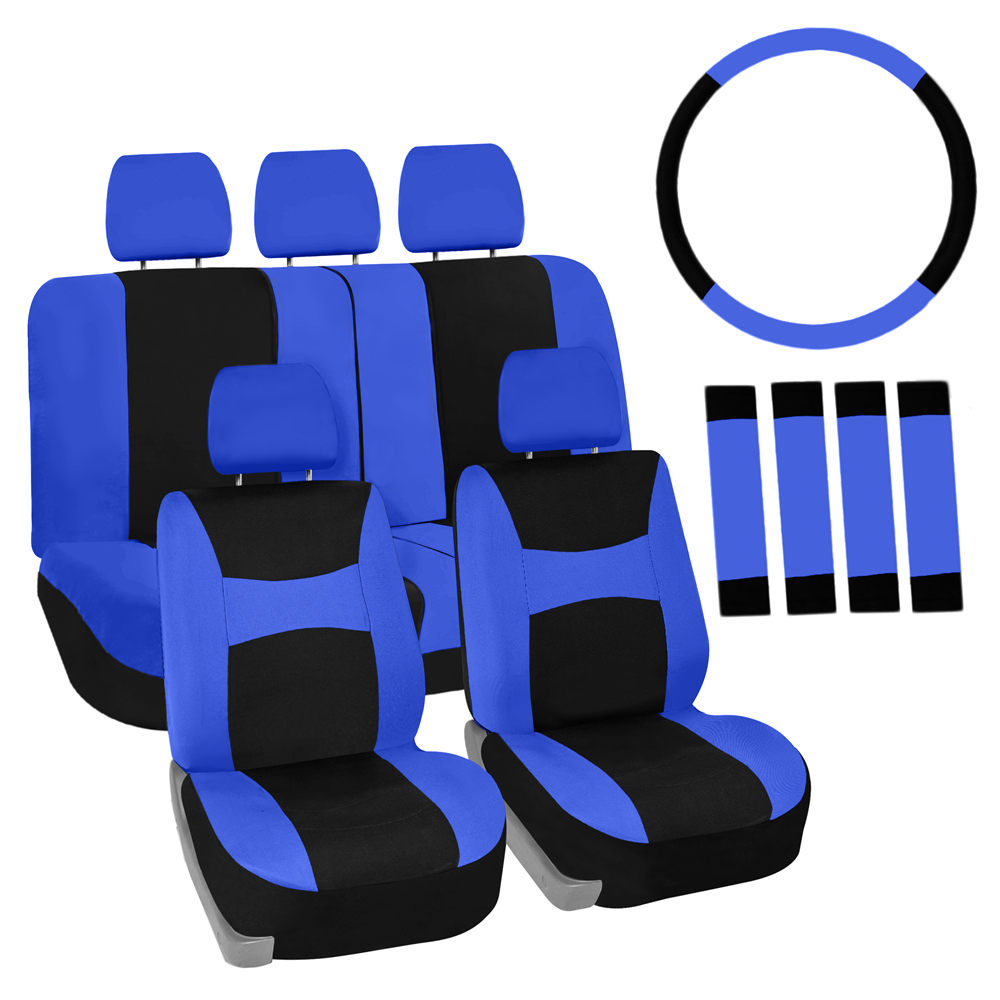 Light & Breezy Flat Cloth Seat Covers - Combo Set Blue / Black