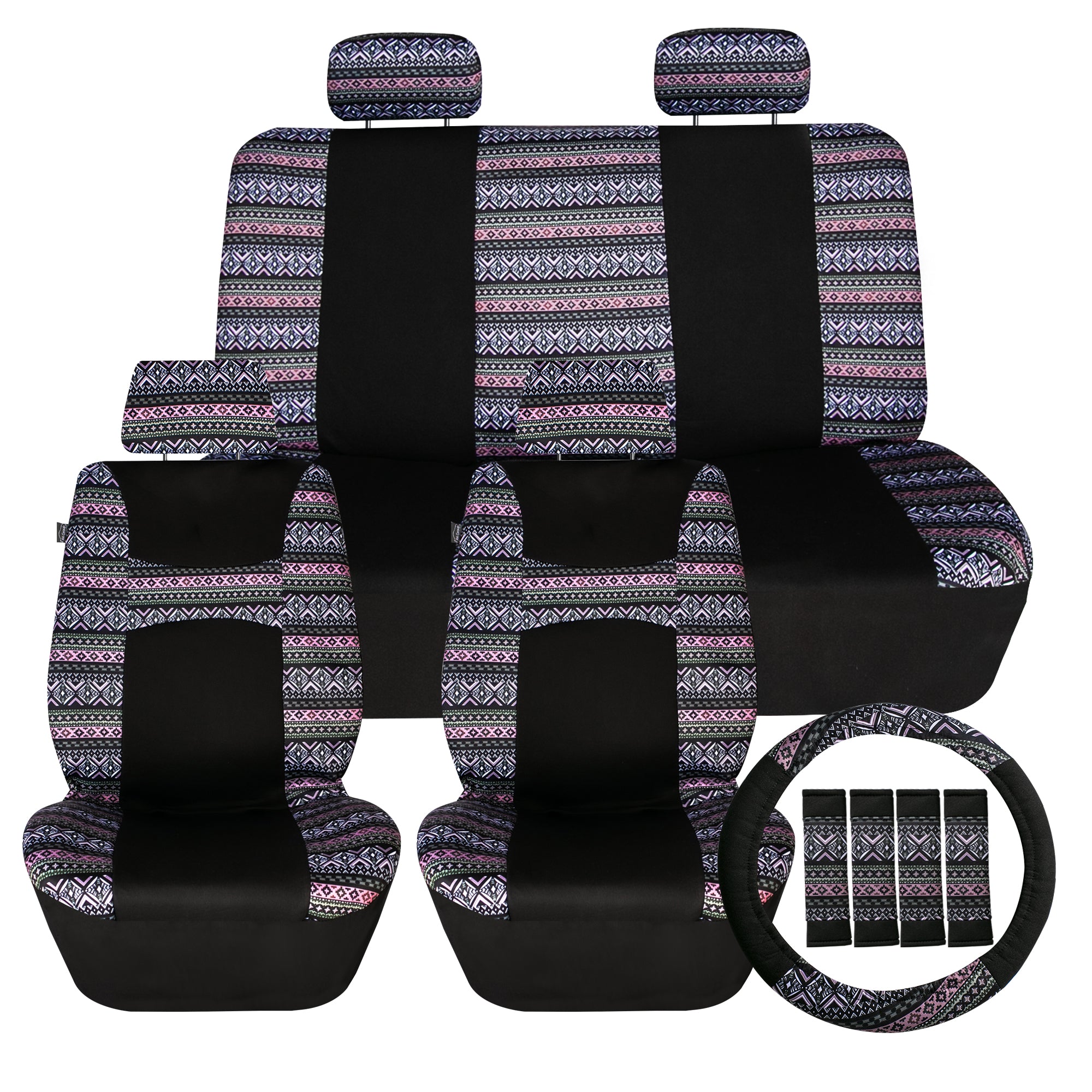 Mesa57 Southwestern Print Seat Covers - Combo Full Set Purple
