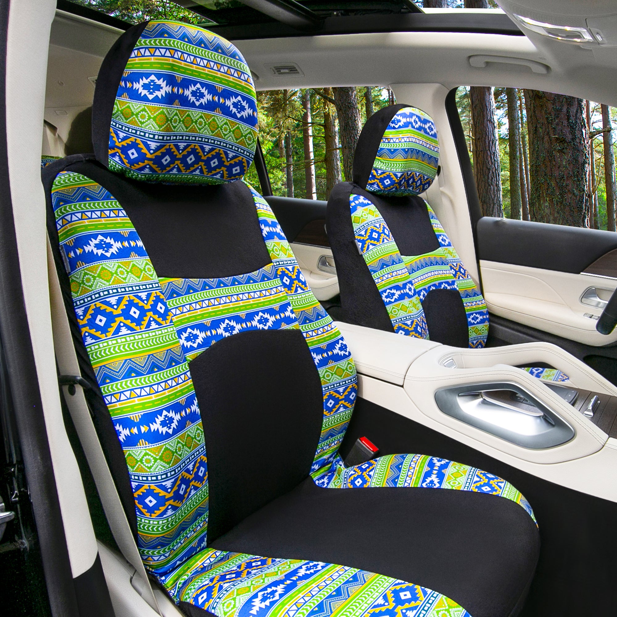Mesa57 Southwestern Print Seat Covers - Combo Full Set Green
