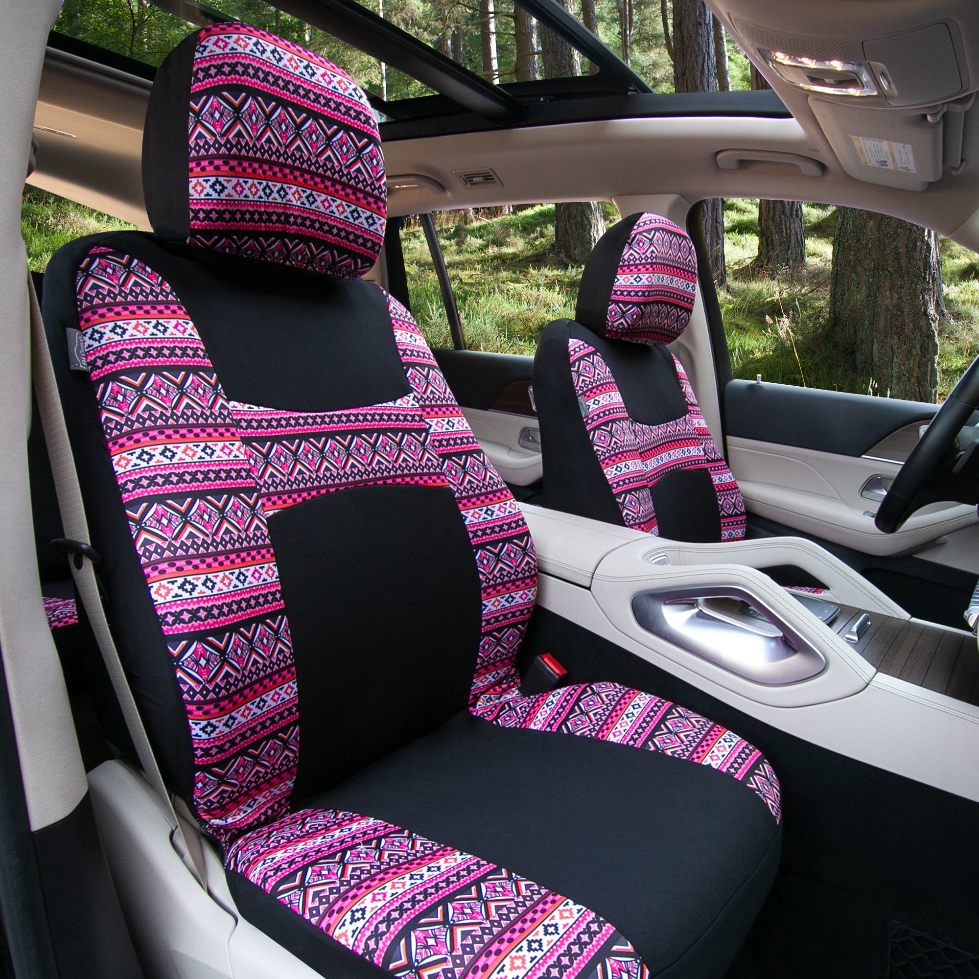 Mesa57 Southwestern Print Seat Covers and Matching Floor Mats - Pink Combo Set