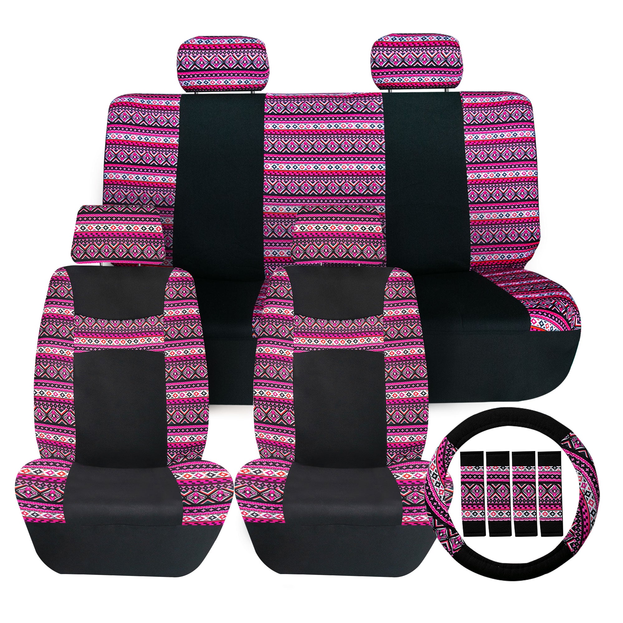 Mesa57 Southwestern Print Seat Covers - Combo Full Set Pink