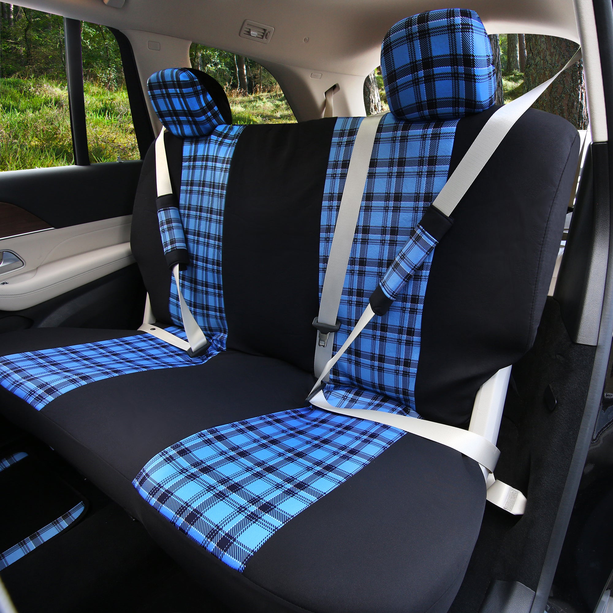 Tartan57 Plaid Print Seat Covers - Combo Full Set Blue