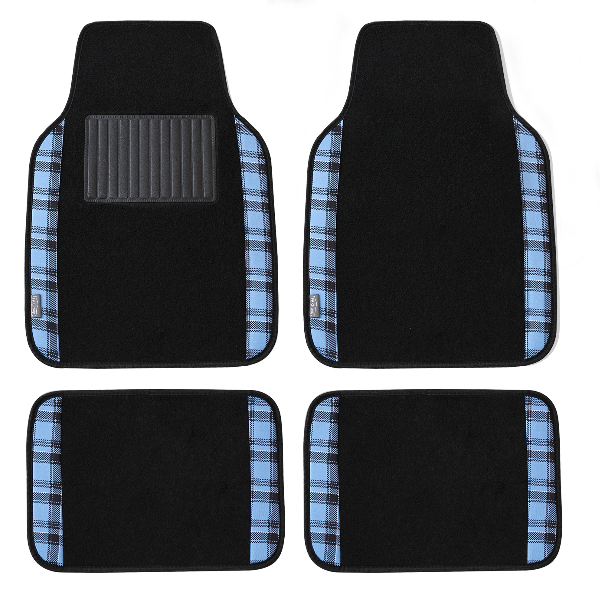 Tartan11 Plaid Trim Non-Slip Carpet Floor Mats - Full Set Blue