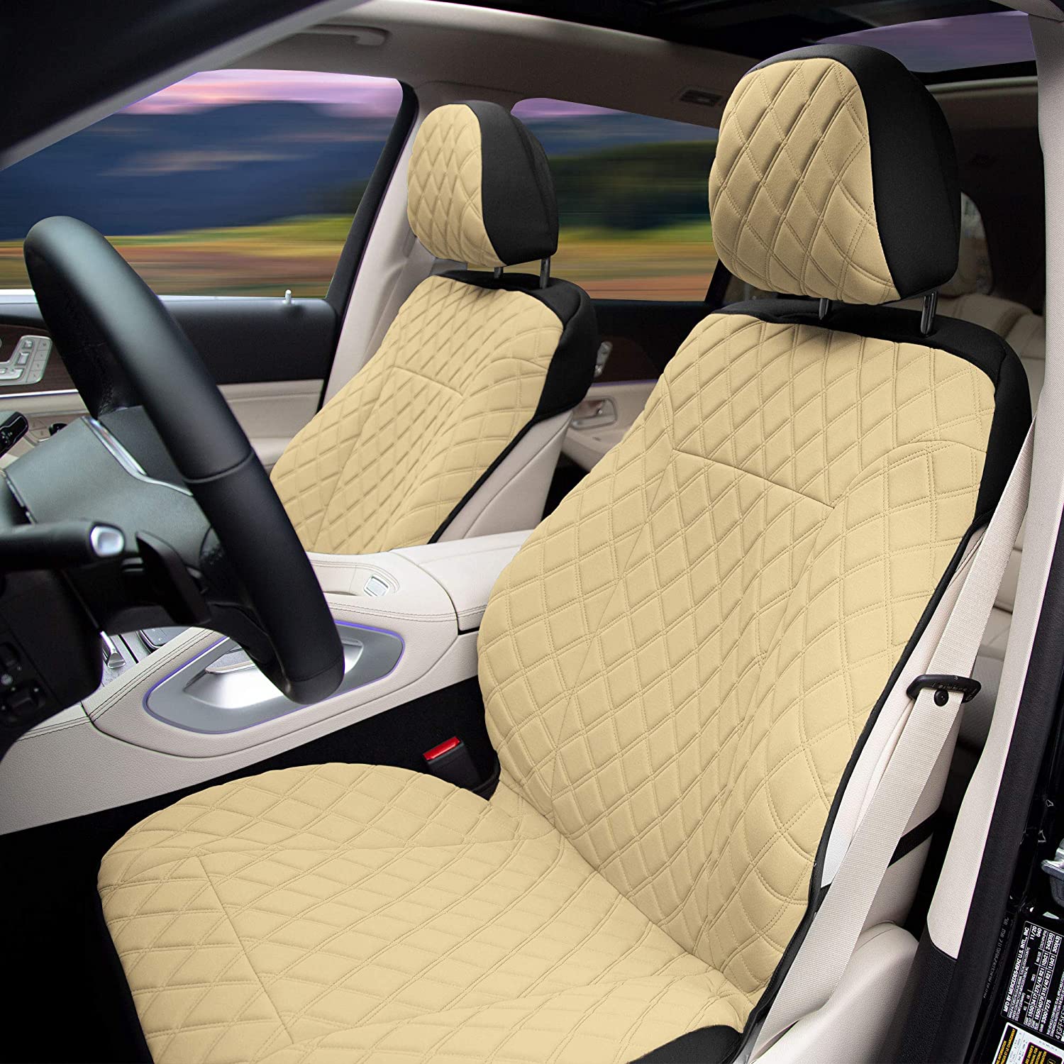 Prestige79 Neosupreme Diamond Stitch Car Seat Covers - Front Set Beige