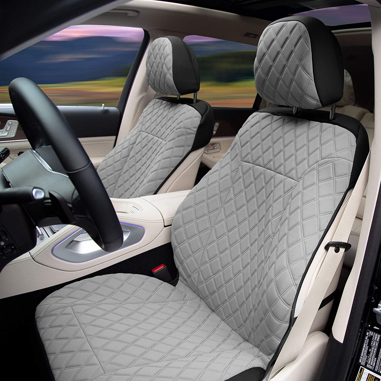 Prestige79 Neosupreme Diamond Stitch Car Seat Covers - Front Set Gray