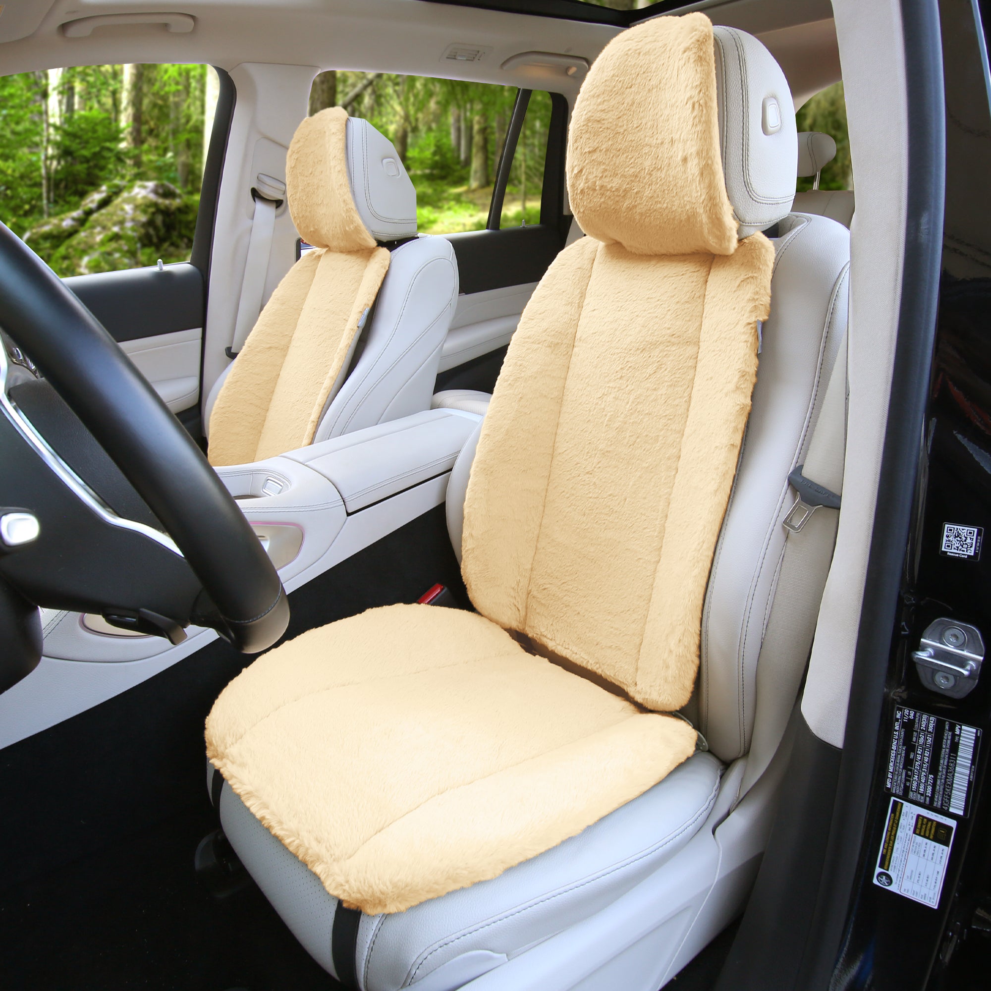 Doe16 Faux Rabbit Fur Car Seat Cushions - Front Set Beige