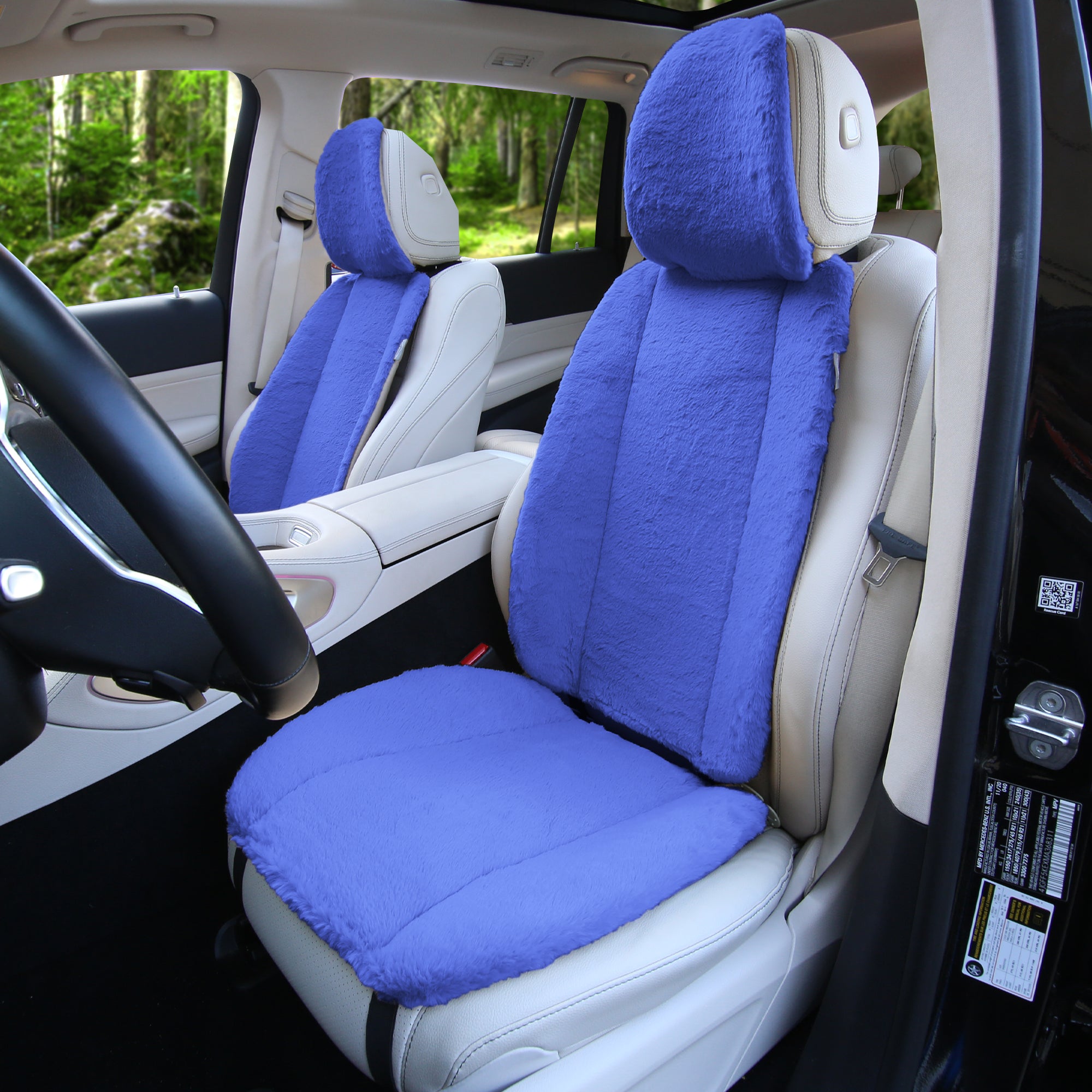 Doe16 Faux Rabbit Fur Car Seat Cushions - Front Set Blue