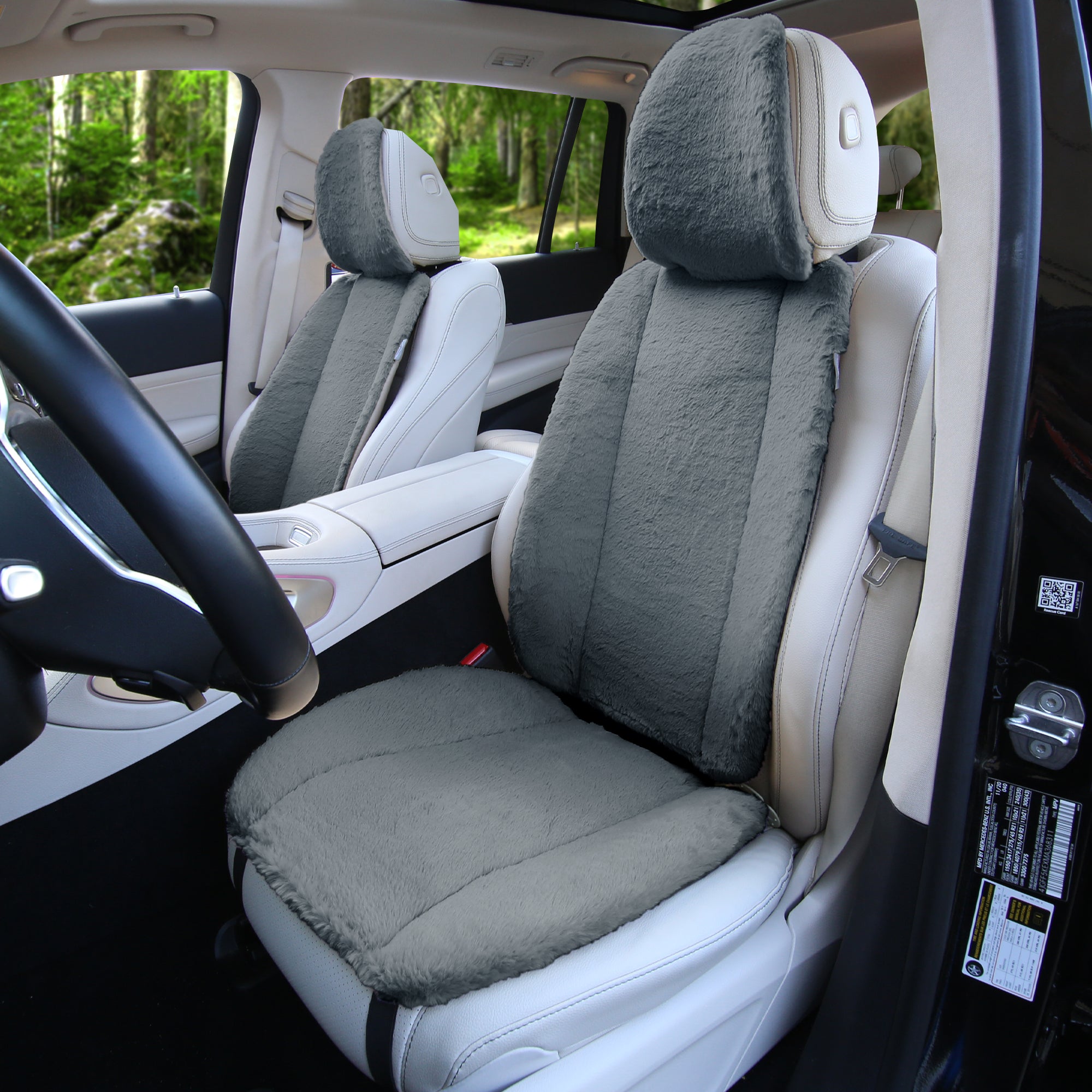 Doe16 Faux Rabbit Fur Car Seat Cushions - Front Set Gray