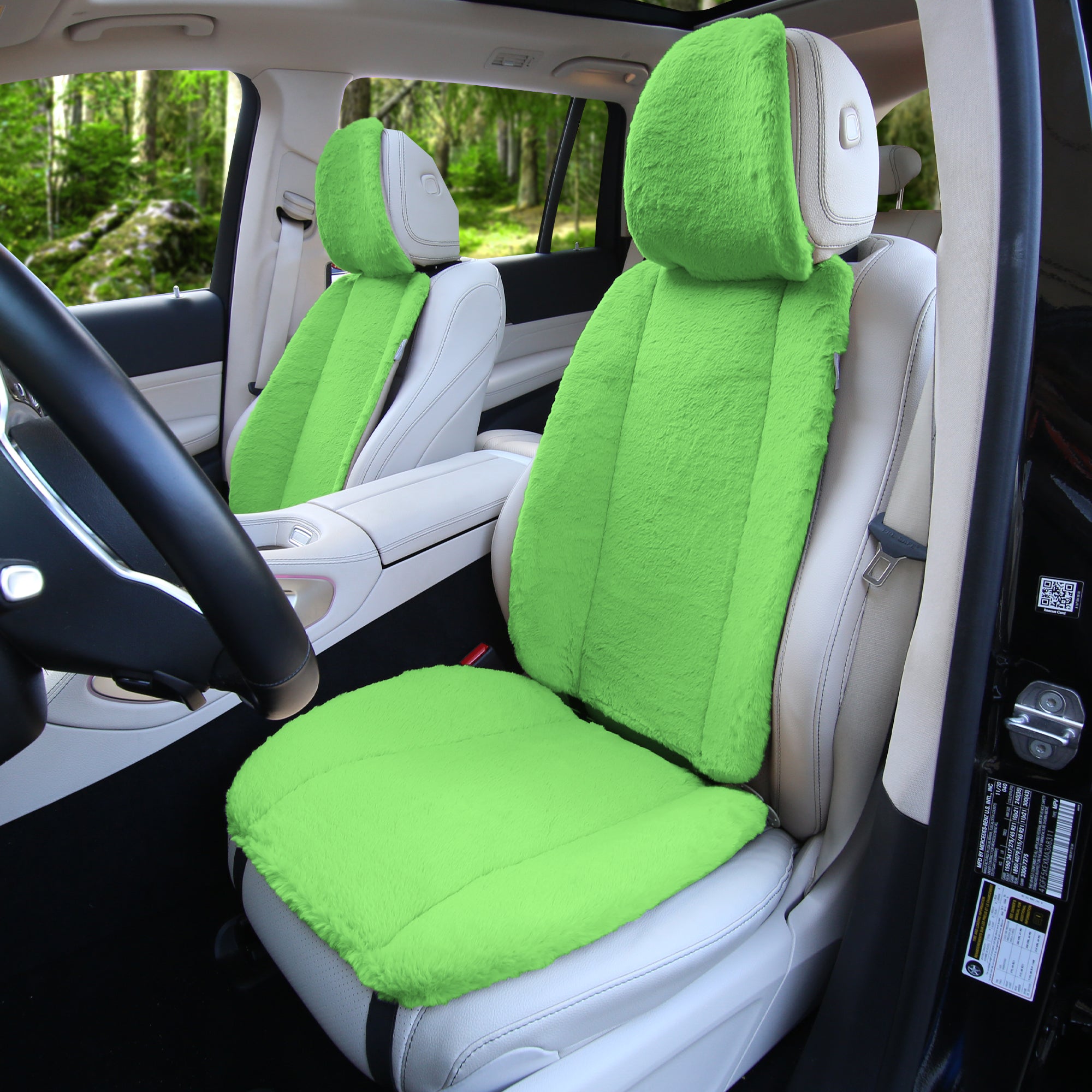 Doe16 Faux Rabbit Fur Car Seat Cushions - Front Set Green