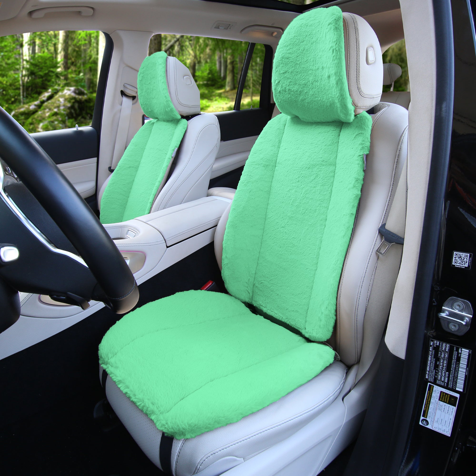 Doe16 Faux Rabbit Fur Car Seat Cushions - Front Set Mint