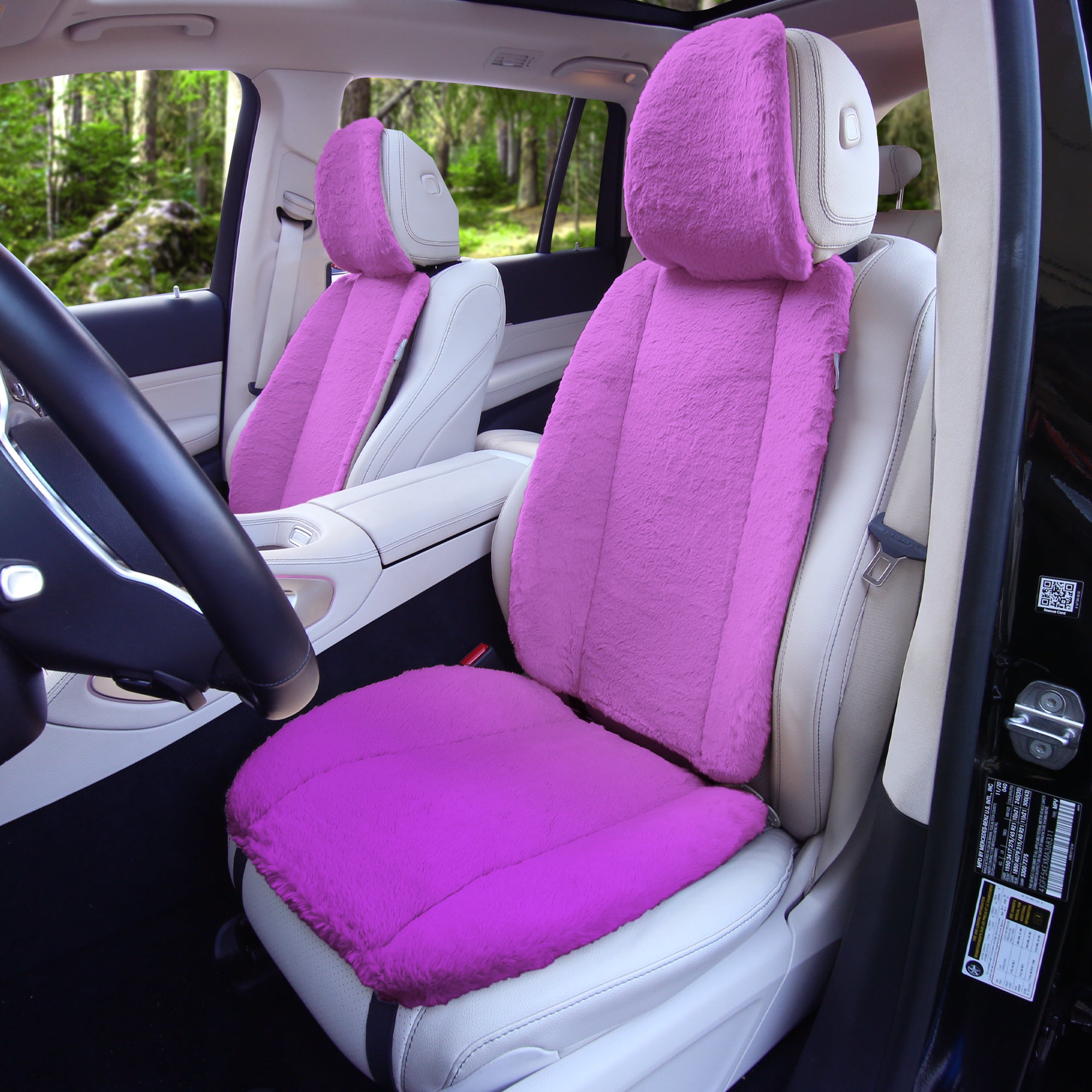 Doe16 Faux Rabbit Fur Car Seat Cushions - Front Set Purple