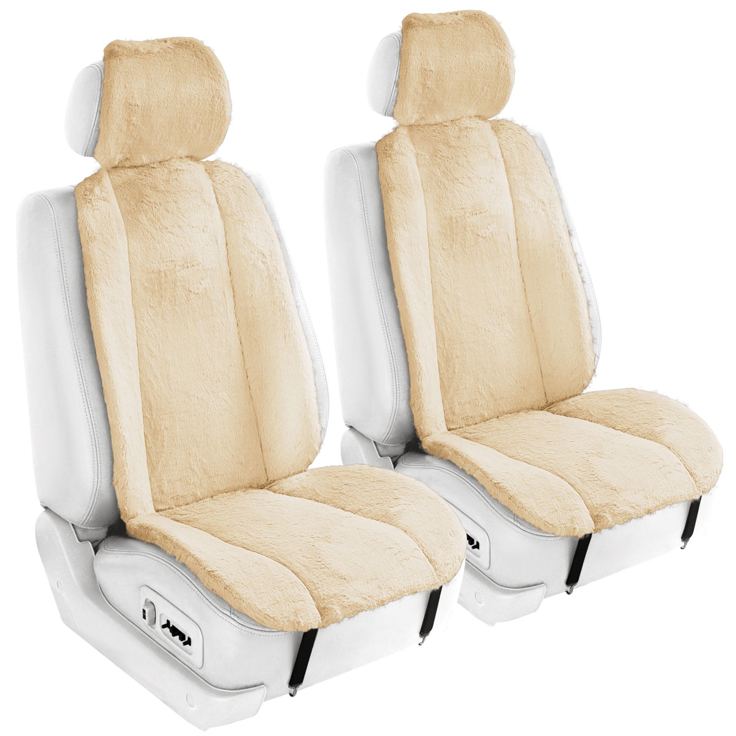 Doe16 Faux Rabbit Fur Car Seat Cushions - Front Set Beige