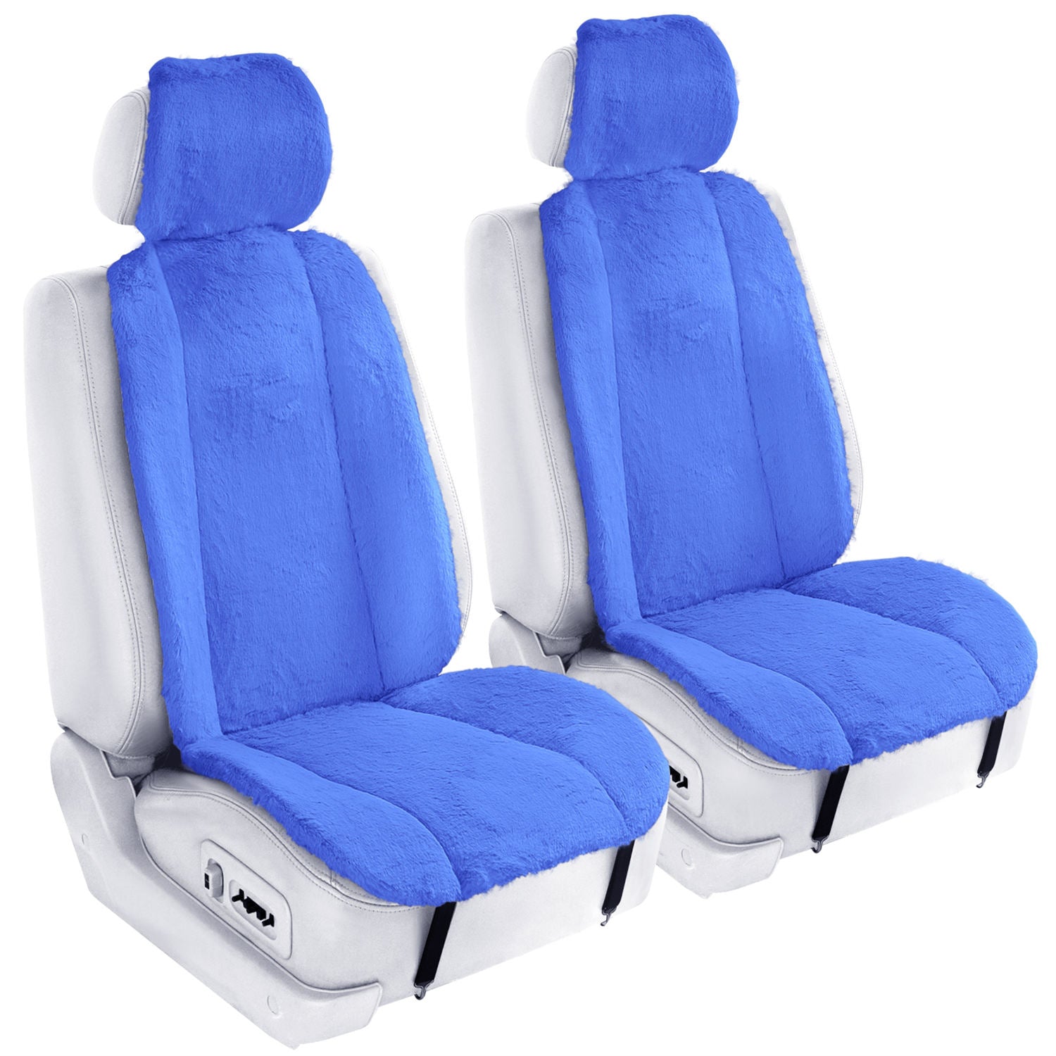 Doe16 Faux Rabbit Fur Car Seat Cushions - Front Set Blue