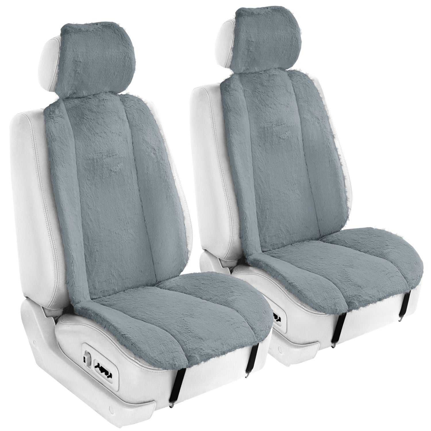 Doe16 Faux Rabbit Fur Car Seat Cushions - Front Set Gray