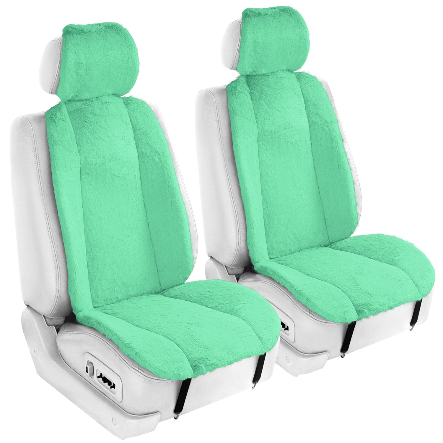 Doe16 Faux Rabbit Fur Car Seat Cushions - Front Set Mint