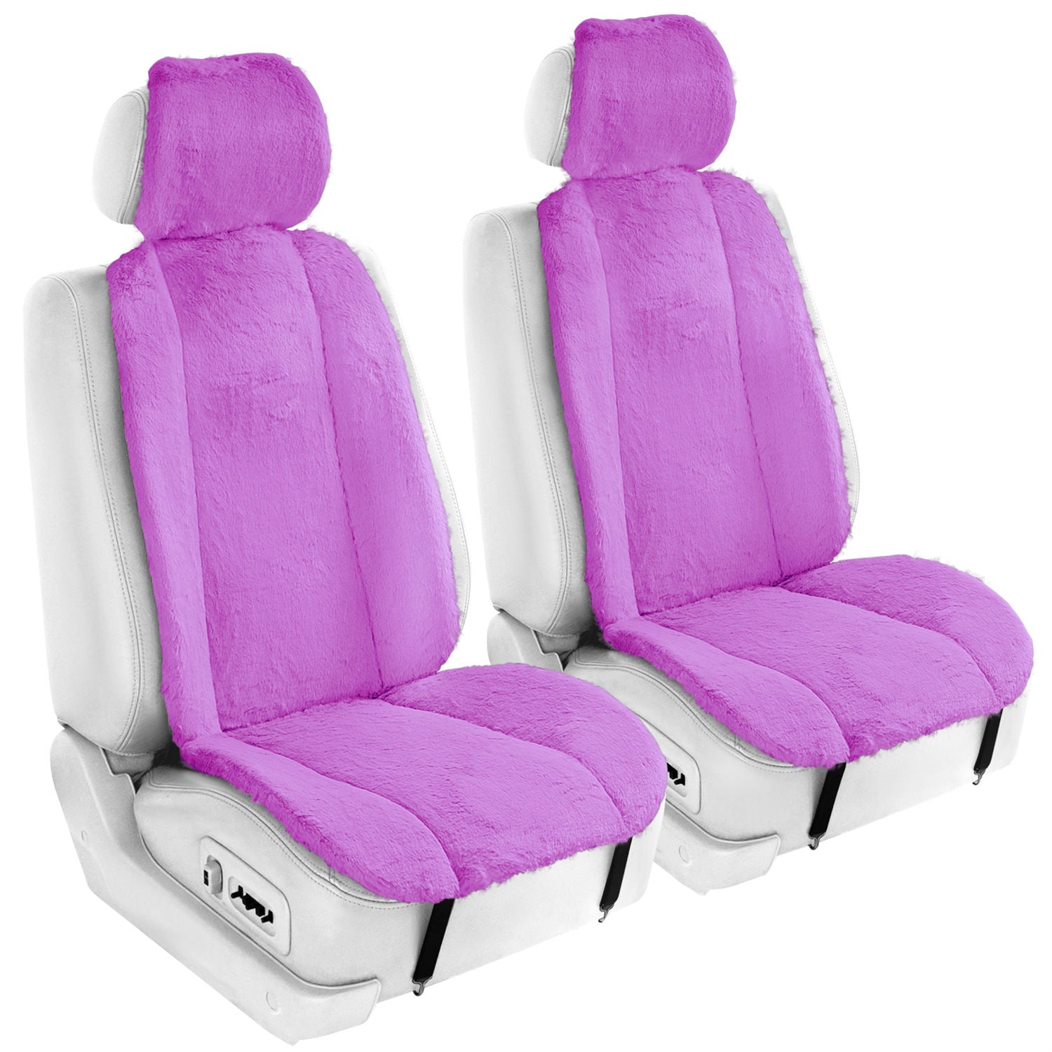 Doe16 Faux Rabbit Fur Car Seat Cushions - Front Set Purple