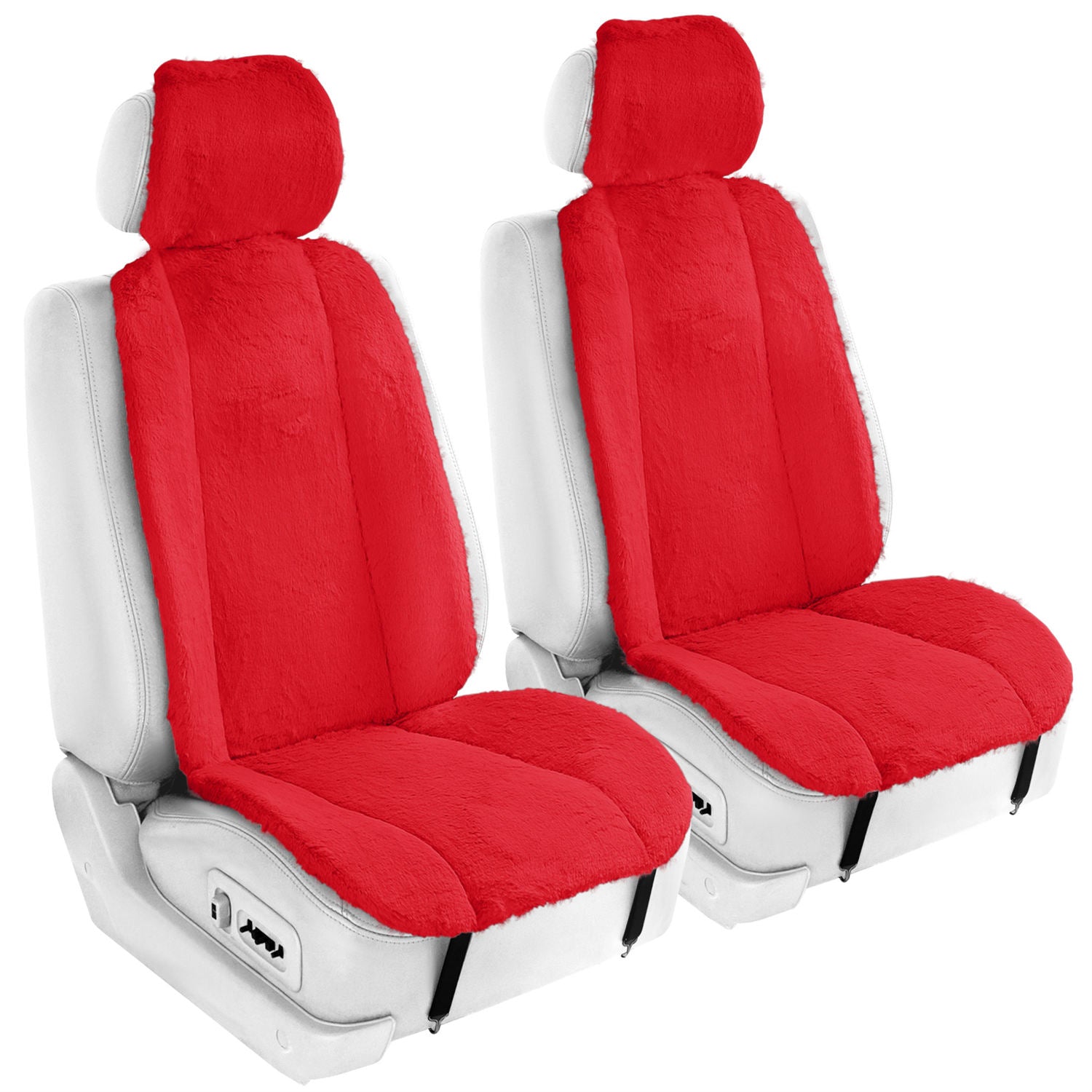 Doe16 Faux Rabbit Fur Car Seat Cushions - Front Set Red