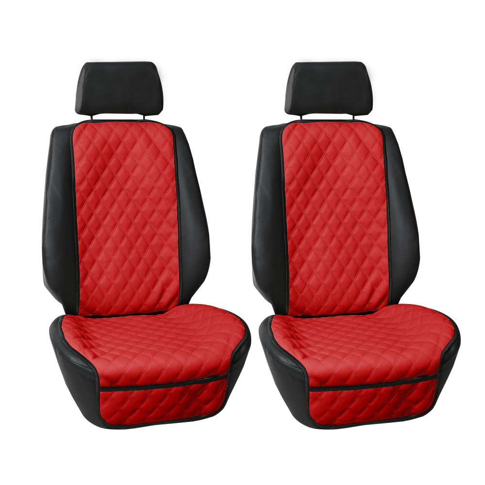 Faux Leather Seat Protectors - Front Set Red