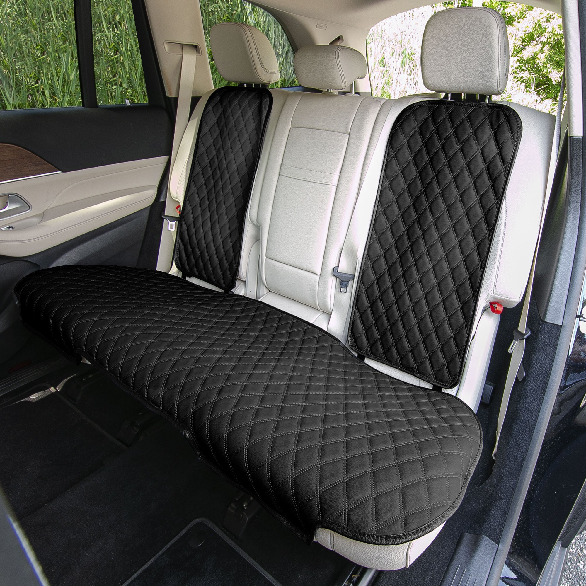 Faux Leather Seat Protectors - Rear Set Black