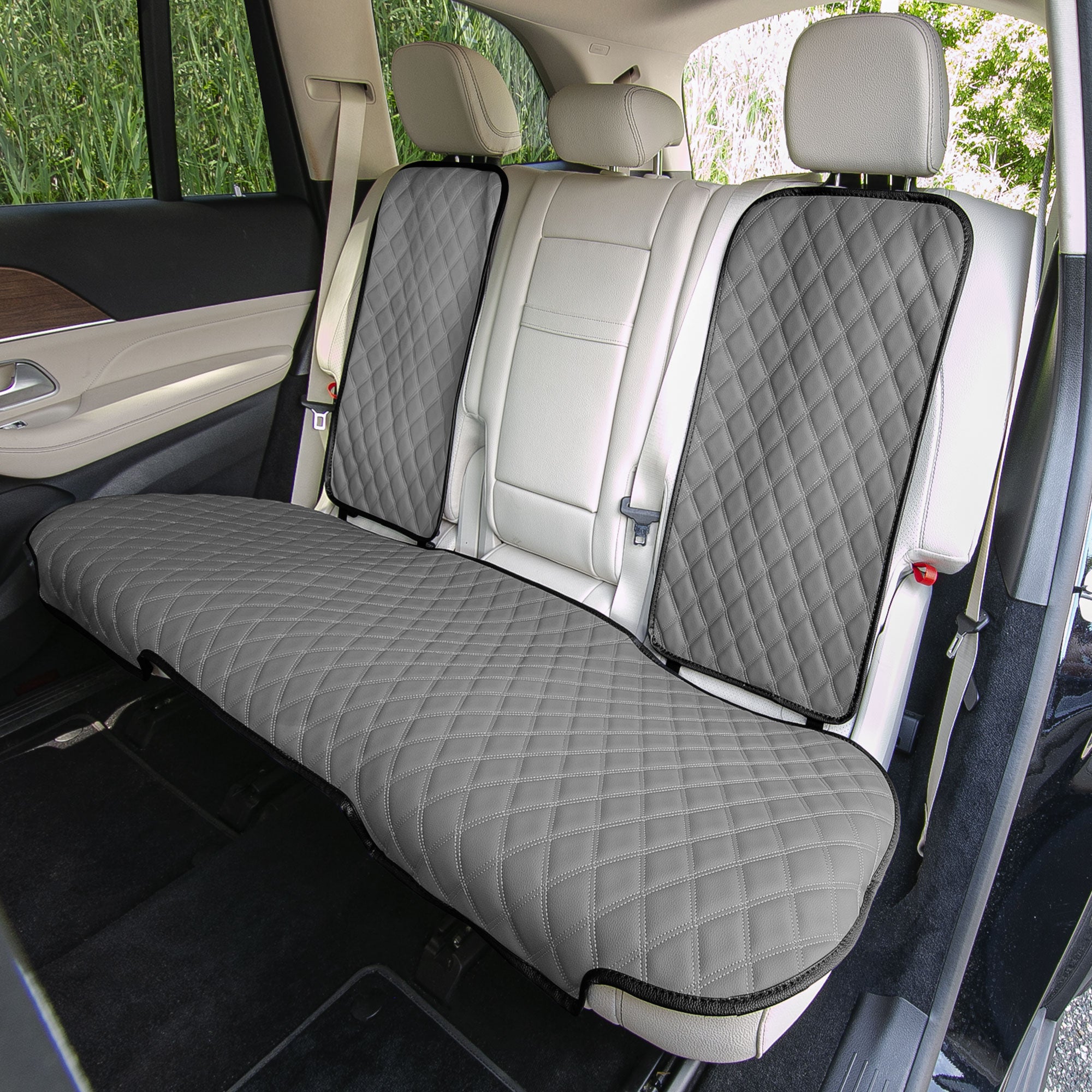 Faux Leather Seat Protectors - Rear Set Gray