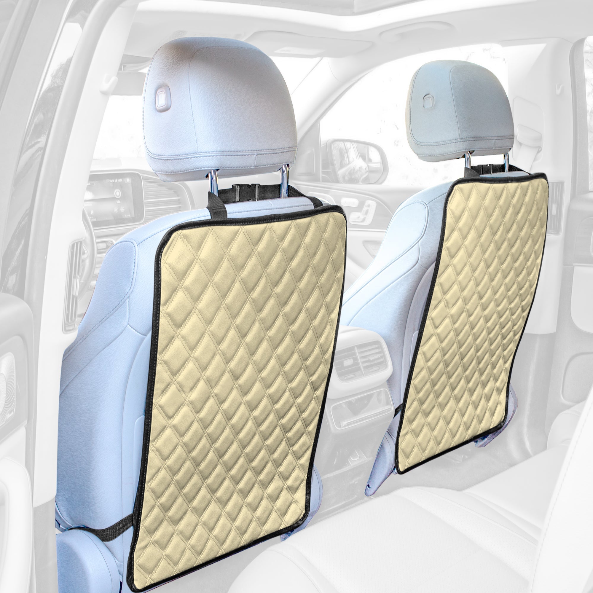 E-Z Travel Faux Leather Seat Back Protector with Diamond Pattern - 2 Pack Beige