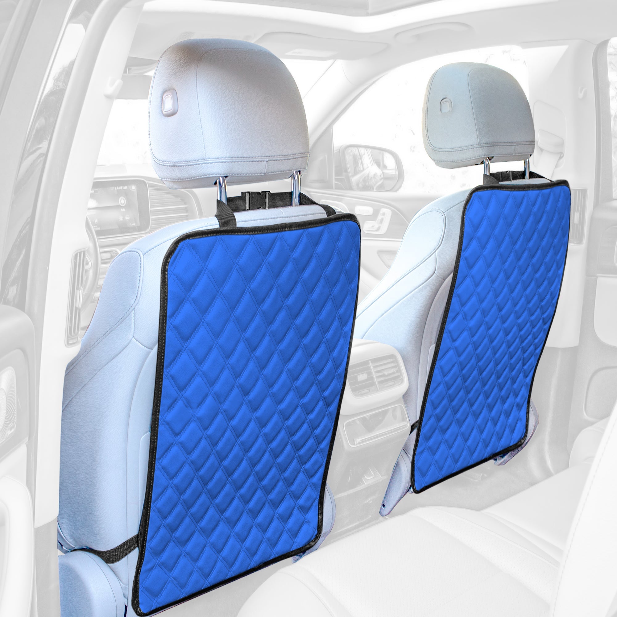 E-Z Travel Faux Leather Seat Back Protector with Diamond Pattern - 2 Pack Blue