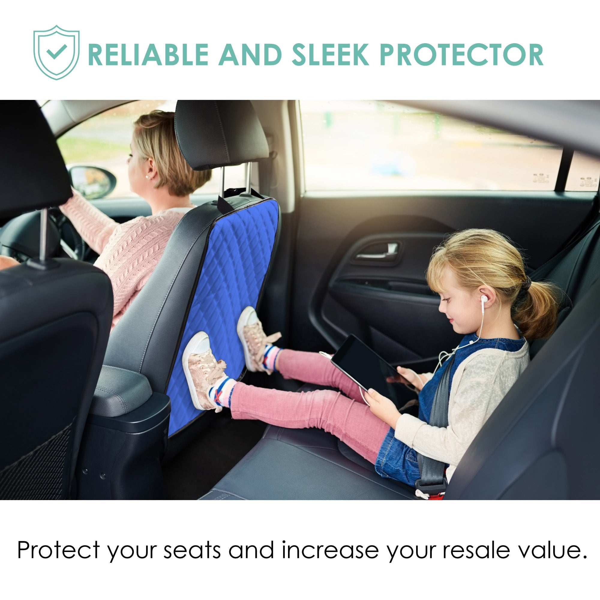 E-Z Travel Faux Leather Seat Back Protector with Diamond Pattern - 2 Pack Blue