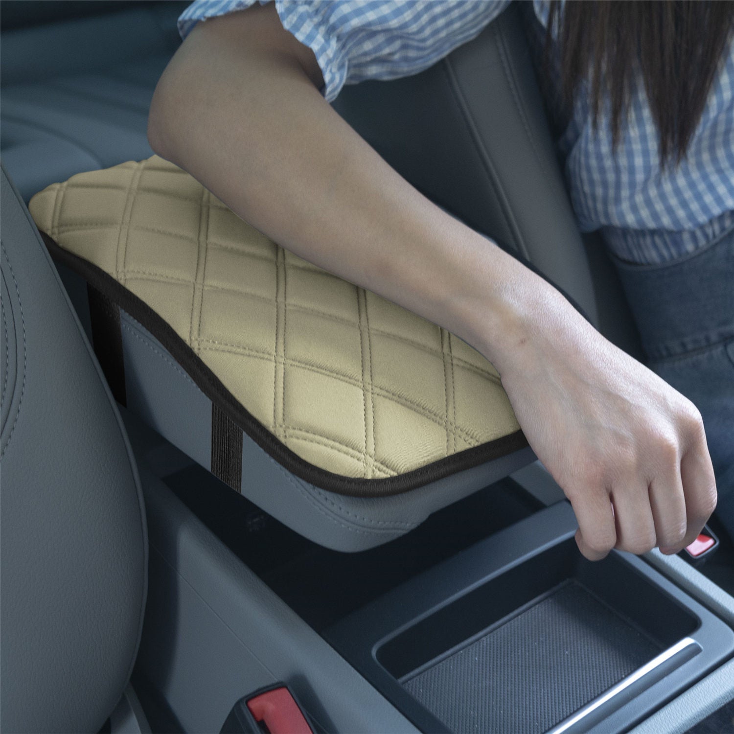 Neosupreme Center Console Pad with Diamond Pattern Beige