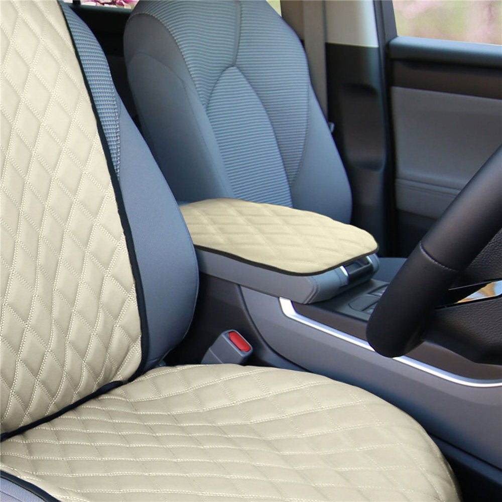 Ultra Luxe Faux Leather Center Console Pad with Diamond Pattern Beige