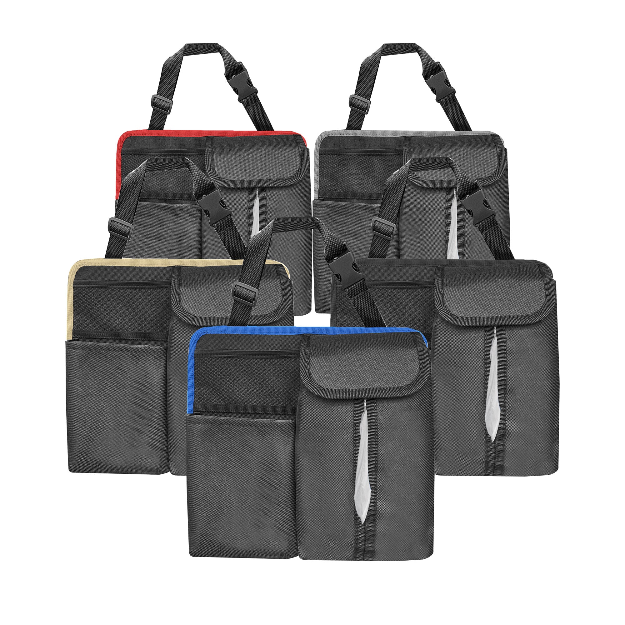 E-Z Travel Hanging Car Organizer with Tissue Dispenser Gray