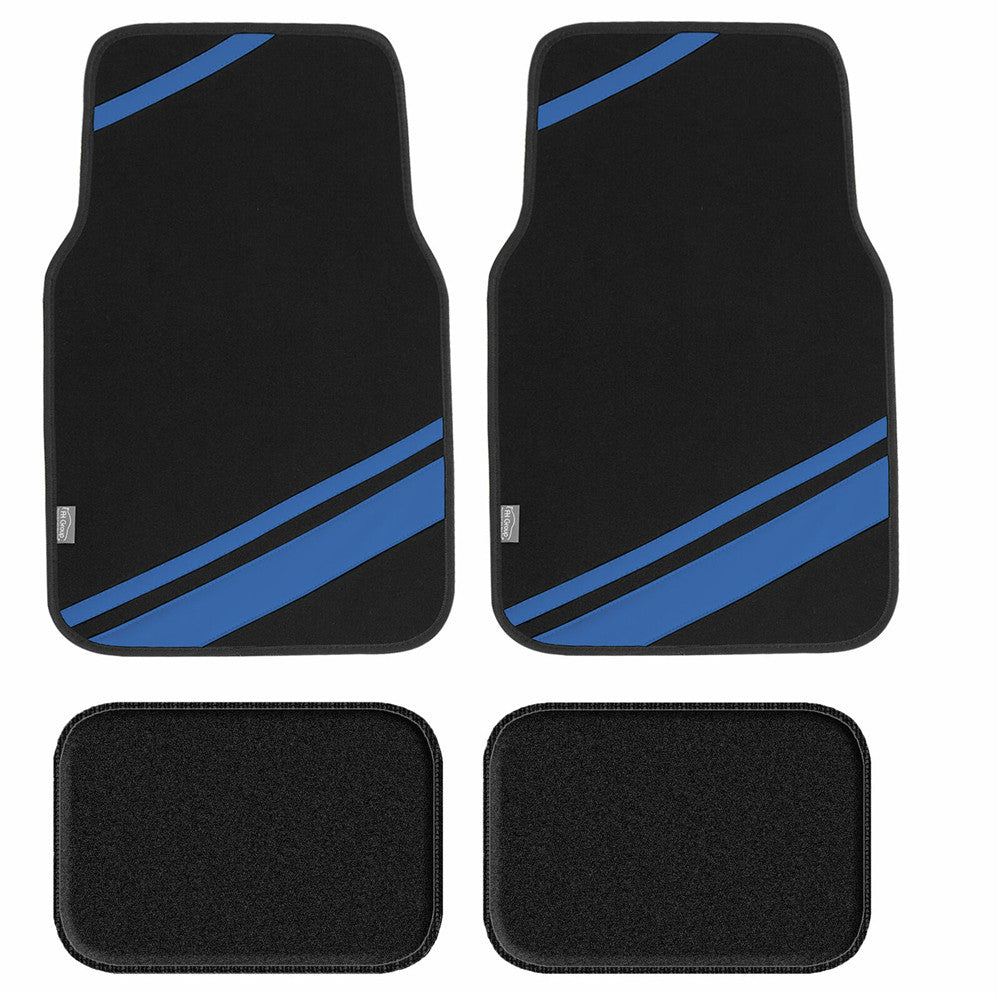 Non-Slip Carpet Floor Mats with Faux Leather Stripes - Full Set Blue