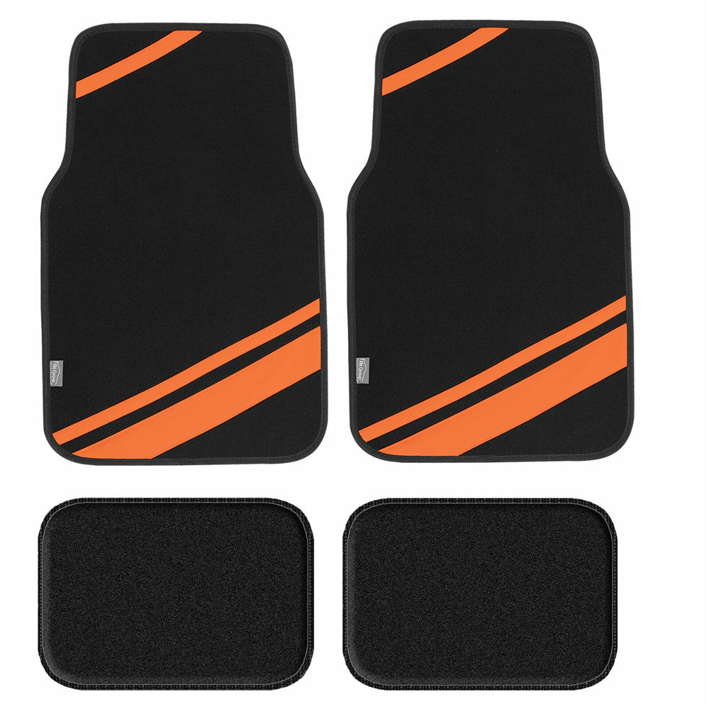 Non-Slip Carpet Floor Mats with Faux Leather Stripes - Full Set Orange